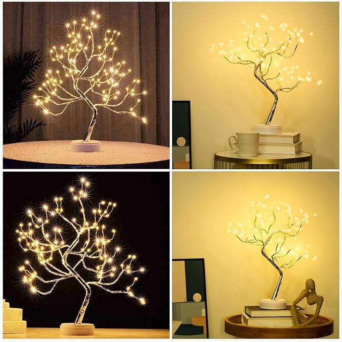 DIY 20" LED Bonsai Tree Lamp – 108 Warm White Lights | USB & Battery Powered Tabletop Decor Tree
