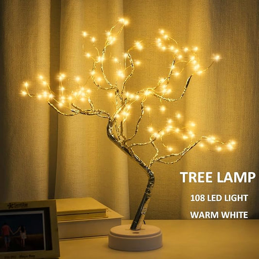DIY 20" LED Bonsai Tree Lamp – 108 Warm White Lights | USB & Battery Powered Tabletop Decor Tree