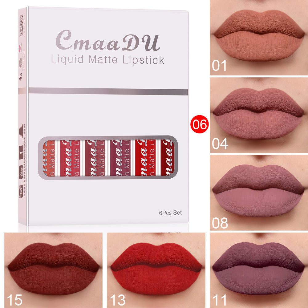 6 Boxes of Matte Non-stick Cup Waterproof Lipstick - Long Lasting Lip Gloss (2.5mL x 6)