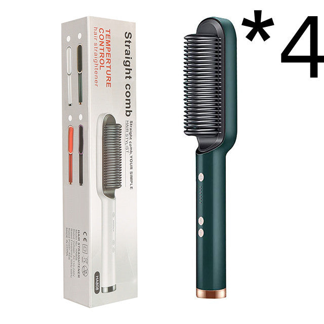 2-in-1 Hair Straightener & Curling Tong - Hot Comb, Negative Ion Dual-Purpose Electric Hair Brush with Intelligent Temperature Control