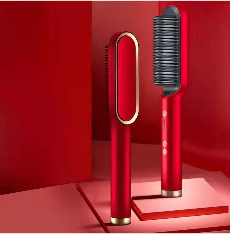 2-in-1 Hair Straightener & Curling Tong - Hot Comb, Negative Ion Dual-Purpose Electric Hair Brush with Intelligent Temperature Control