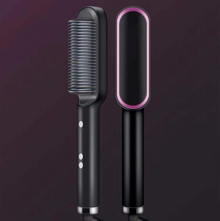 2-in-1 Hair Straightener & Curling Tong - Hot Comb, Negative Ion Dual-Purpose Electric Hair Brush with Intelligent Temperature Control