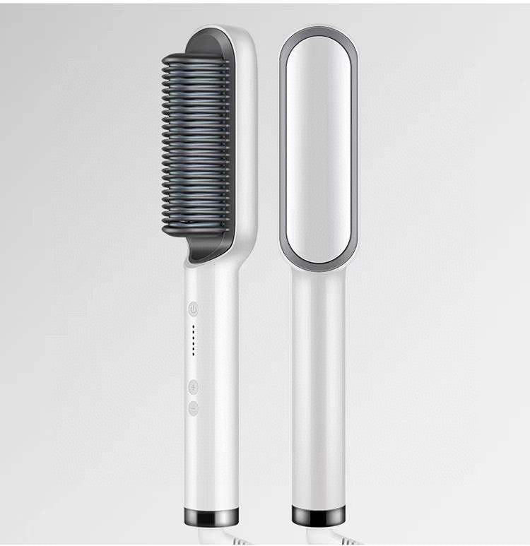 2-in-1 Hair Straightener & Curling Tong - Hot Comb, Negative Ion Dual-Purpose Electric Hair Brush with Intelligent Temperature Control
