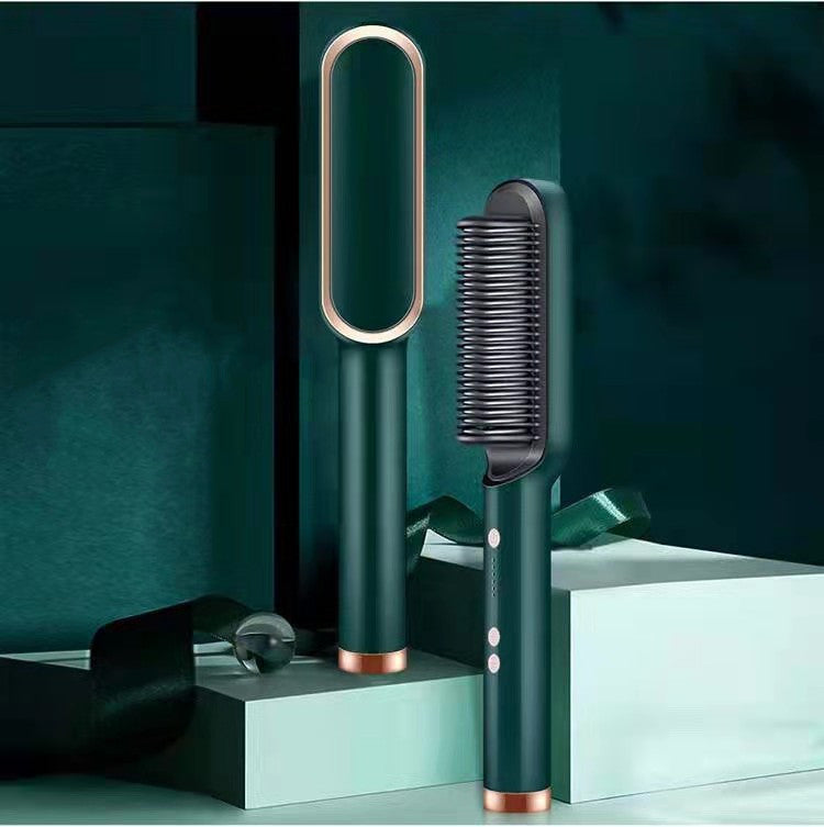 2-in-1 Hair Straightener & Curling Tong - Hot Comb, Negative Ion Dual-Purpose Electric Hair Brush with Intelligent Temperature Control