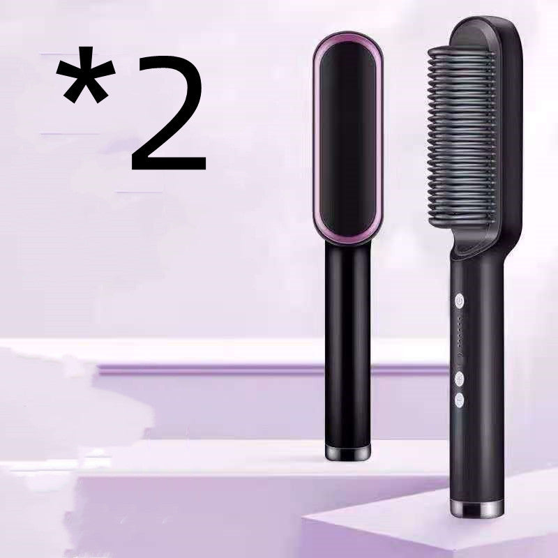 2-in-1 Hair Straightener & Curling Tong - Hot Comb, Negative Ion Dual-Purpose Electric Hair Brush with Intelligent Temperature Control
