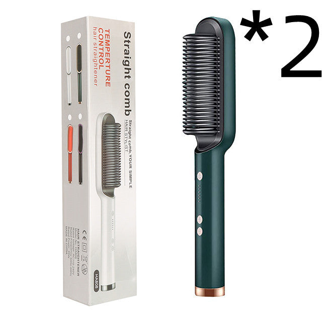 2-in-1 Hair Straightener & Curling Tong - Hot Comb, Negative Ion Dual-Purpose Electric Hair Brush with Intelligent Temperature Control