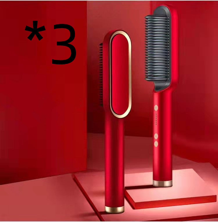 2-in-1 Hair Straightener & Curling Tong - Hot Comb, Negative Ion Dual-Purpose Electric Hair Brush with Intelligent Temperature Control