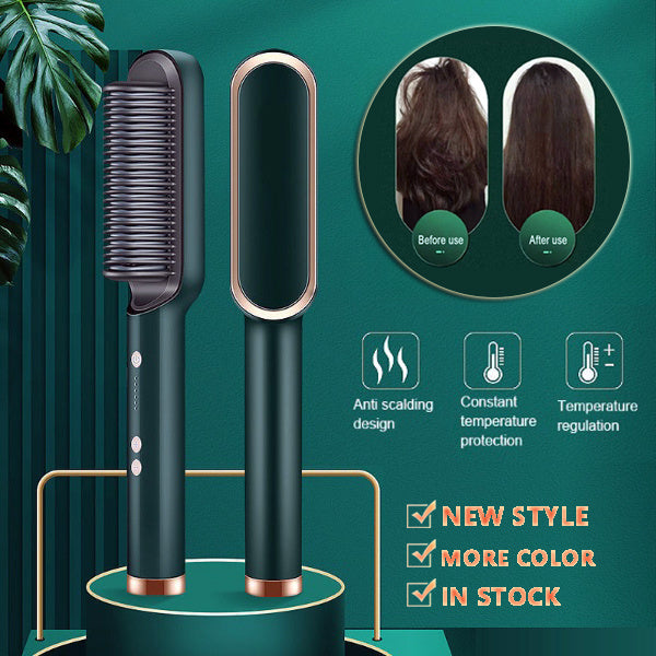 2-in-1 Hair Straightener & Curling Tong - Hot Comb, Negative Ion Dual-Purpose Electric Hair Brush with Intelligent Temperature Control
