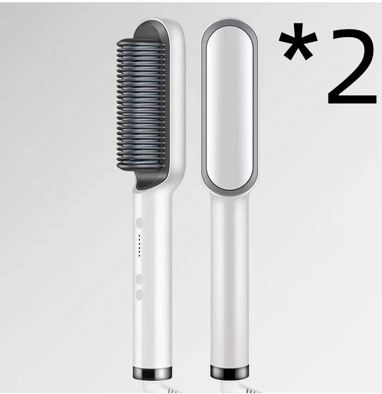 2-in-1 Hair Straightener & Curling Tong - Hot Comb, Negative Ion Dual-Purpose Electric Hair Brush with Intelligent Temperature Control