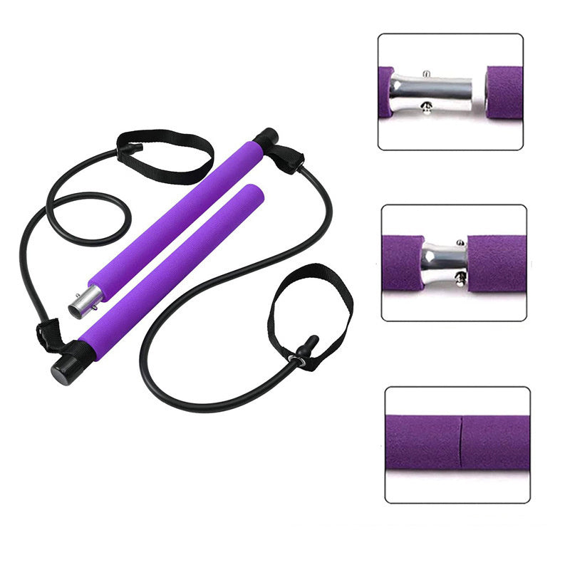 Portable Fitness Yoga Pilates Bar with Resistance Bands – Elastic Bodybuilding Trainer for Home Workout