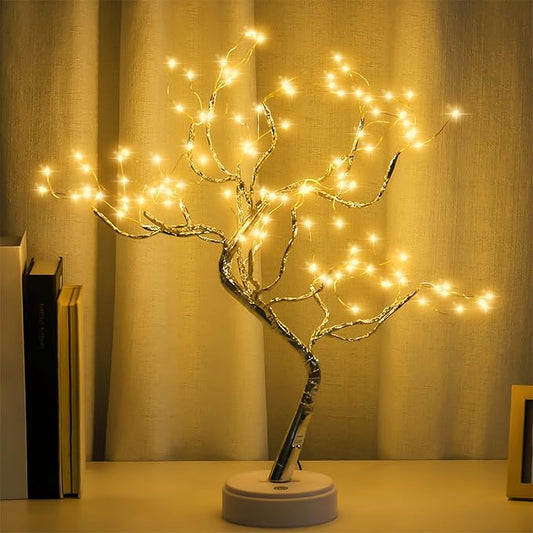 DIY 20" LED Bonsai Tree Lamp – 108 Warm White Lights | USB & Battery Powered Tabletop Decor Tree