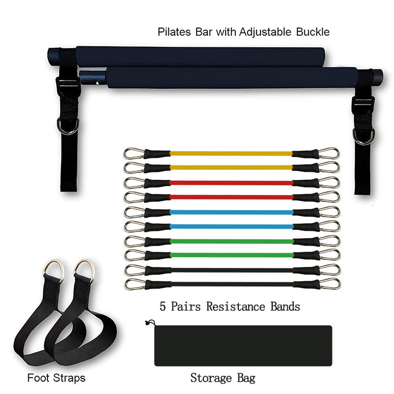 Portable Fitness Yoga Pilates Bar with Resistance Bands – Elastic Bodybuilding Trainer for Home Workout