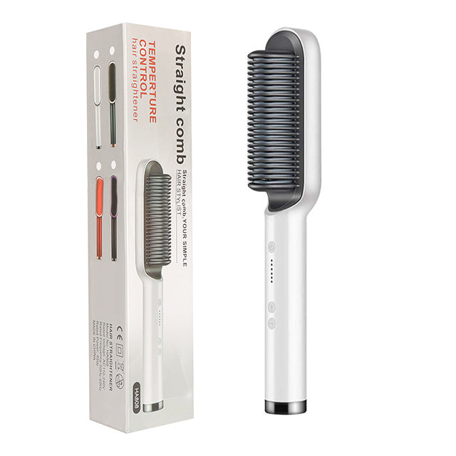 2-in-1 Hair Straightener & Curling Tong - Hot Comb, Negative Ion Dual-Purpose Electric Hair Brush with Intelligent Temperature Control