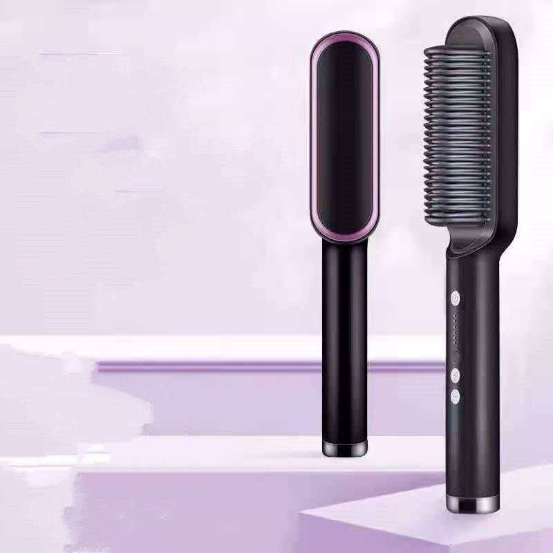 2-in-1 Hair Straightener & Curling Tong - Hot Comb, Negative Ion Dual-Purpose Electric Hair Brush with Intelligent Temperature Control