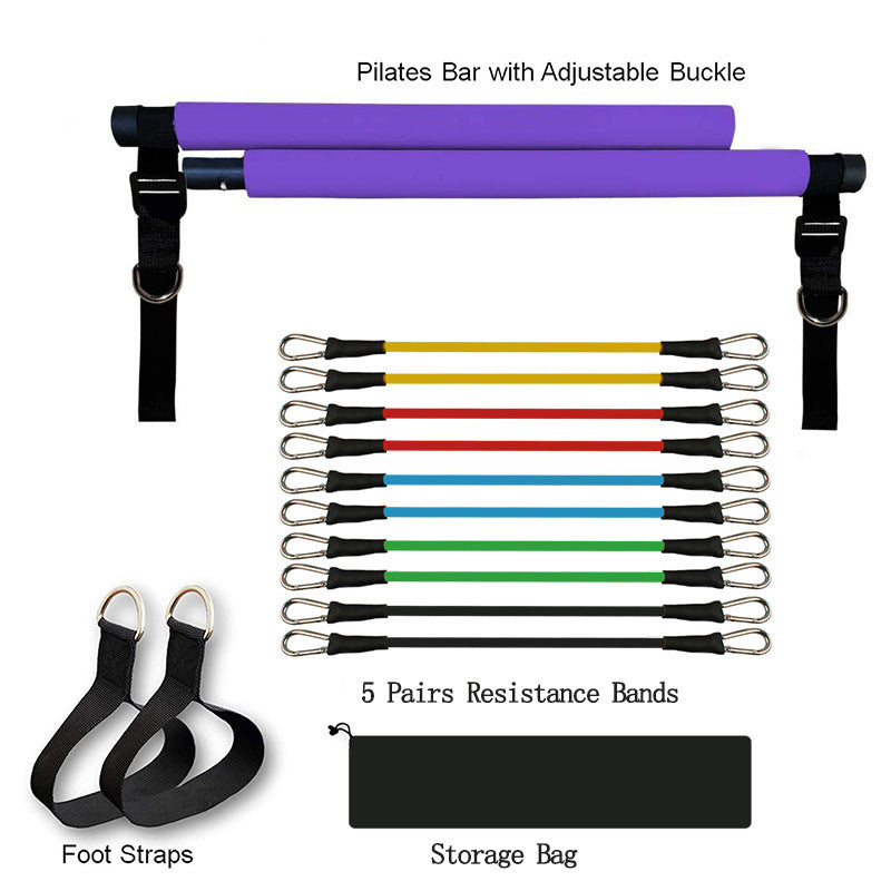 Portable Fitness Yoga Pilates Bar with Resistance Bands – Elastic Bodybuilding Trainer for Home Workout