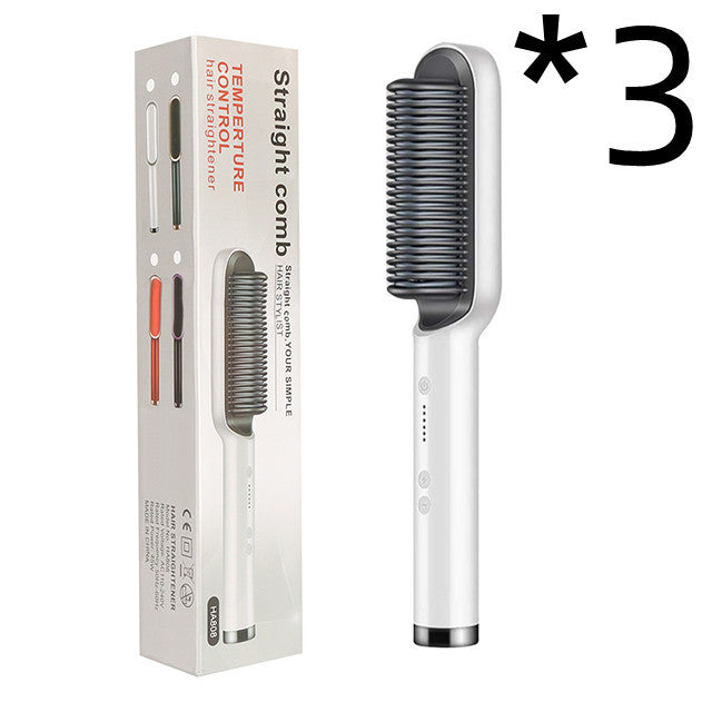 2-in-1 Hair Straightener & Curling Tong - Hot Comb, Negative Ion Dual-Purpose Electric Hair Brush with Intelligent Temperature Control
