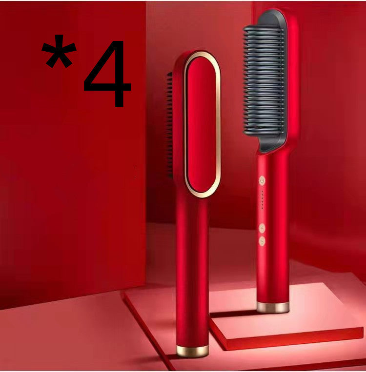2-in-1 Hair Straightener & Curling Tong - Hot Comb, Negative Ion Dual-Purpose Electric Hair Brush with Intelligent Temperature Control