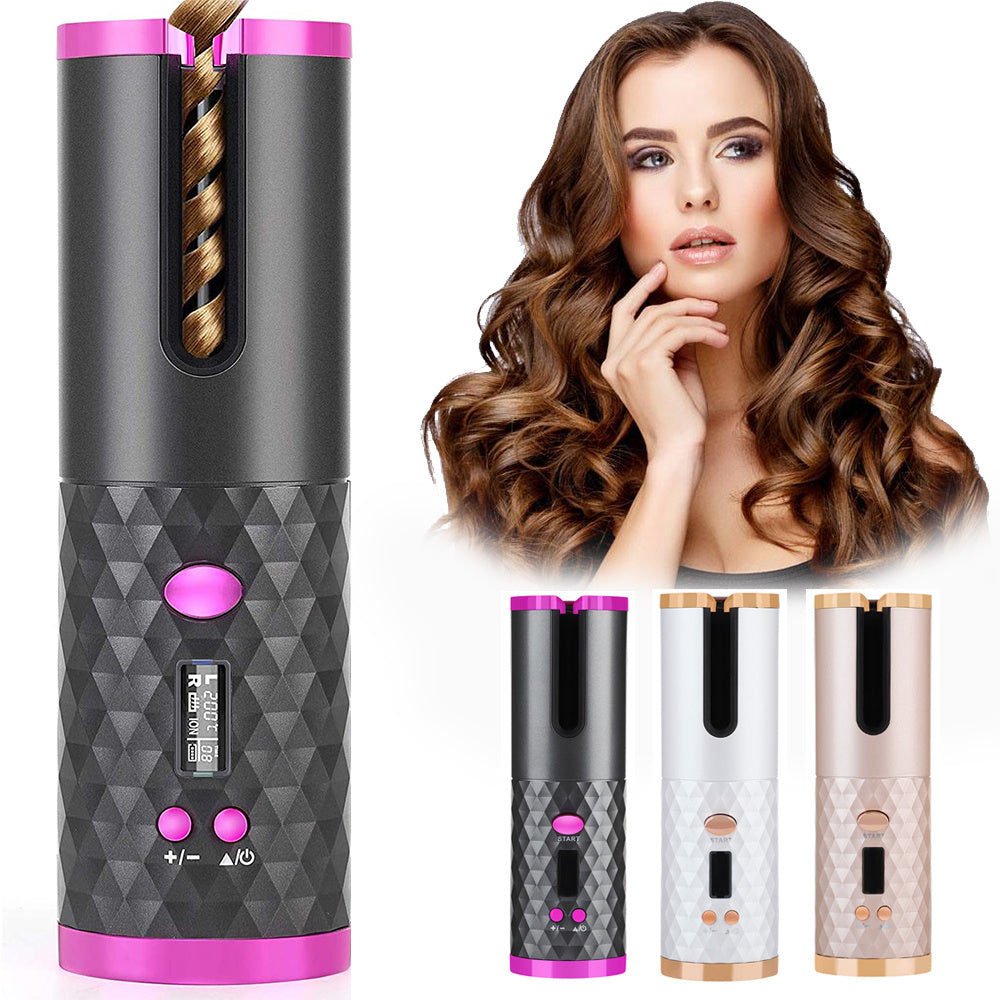 Rechargeable Automatic Hair Curler for Women - Portable Ceramic Curling Iron, LCD Display, Rotating Curling Wand, Ideal for Curls & Waves