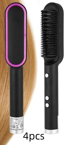 2-in-1 Hair Straightener & Curling Tong - Hot Comb, Negative Ion Dual-Purpose Electric Hair Brush with Intelligent Temperature Control