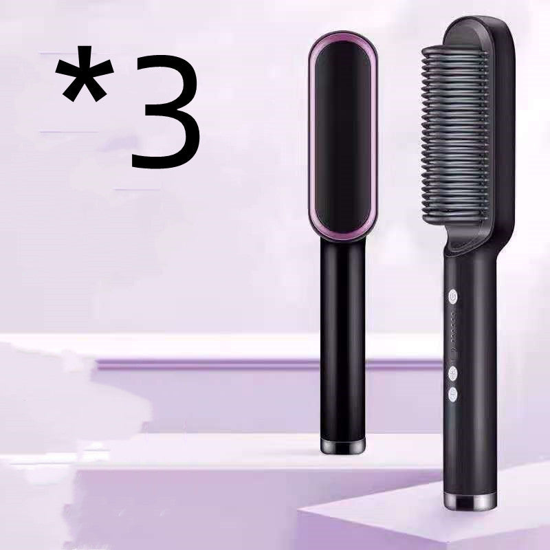 2-in-1 Hair Straightener & Curling Tong - Hot Comb, Negative Ion Dual-Purpose Electric Hair Brush with Intelligent Temperature Control