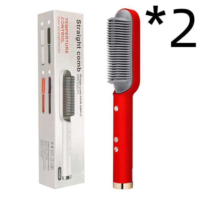 2-in-1 Hair Straightener & Curling Tong - Hot Comb, Negative Ion Dual-Purpose Electric Hair Brush with Intelligent Temperature Control