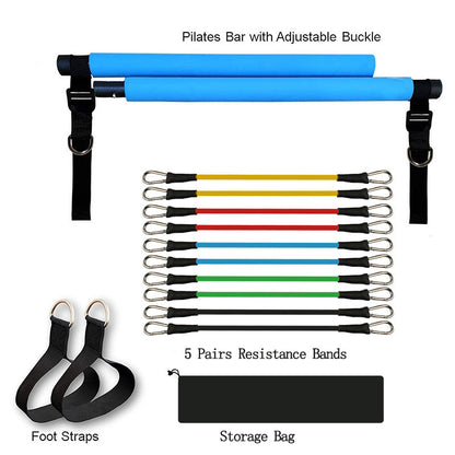 Portable Fitness Yoga Pilates Bar with Resistance Bands – Elastic Bodybuilding Trainer for Home Workout