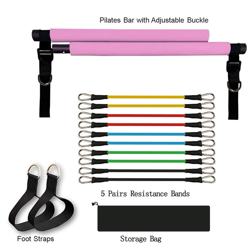 Portable Fitness Yoga Pilates Bar with Resistance Bands – Elastic Bodybuilding Trainer for Home Workout
