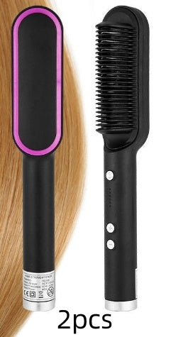 2-in-1 Hair Straightener & Curling Tong - Hot Comb, Negative Ion Dual-Purpose Electric Hair Brush with Intelligent Temperature Control