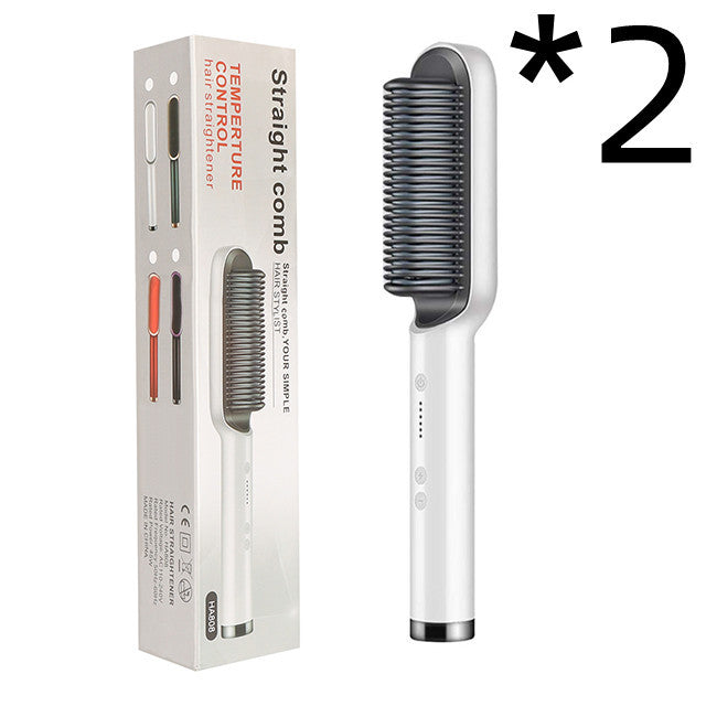 2-in-1 Hair Straightener & Curling Tong - Hot Comb, Negative Ion Dual-Purpose Electric Hair Brush with Intelligent Temperature Control