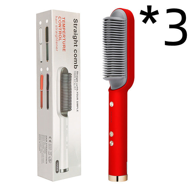 2-in-1 Hair Straightener & Curling Tong - Hot Comb, Negative Ion Dual-Purpose Electric Hair Brush with Intelligent Temperature Control